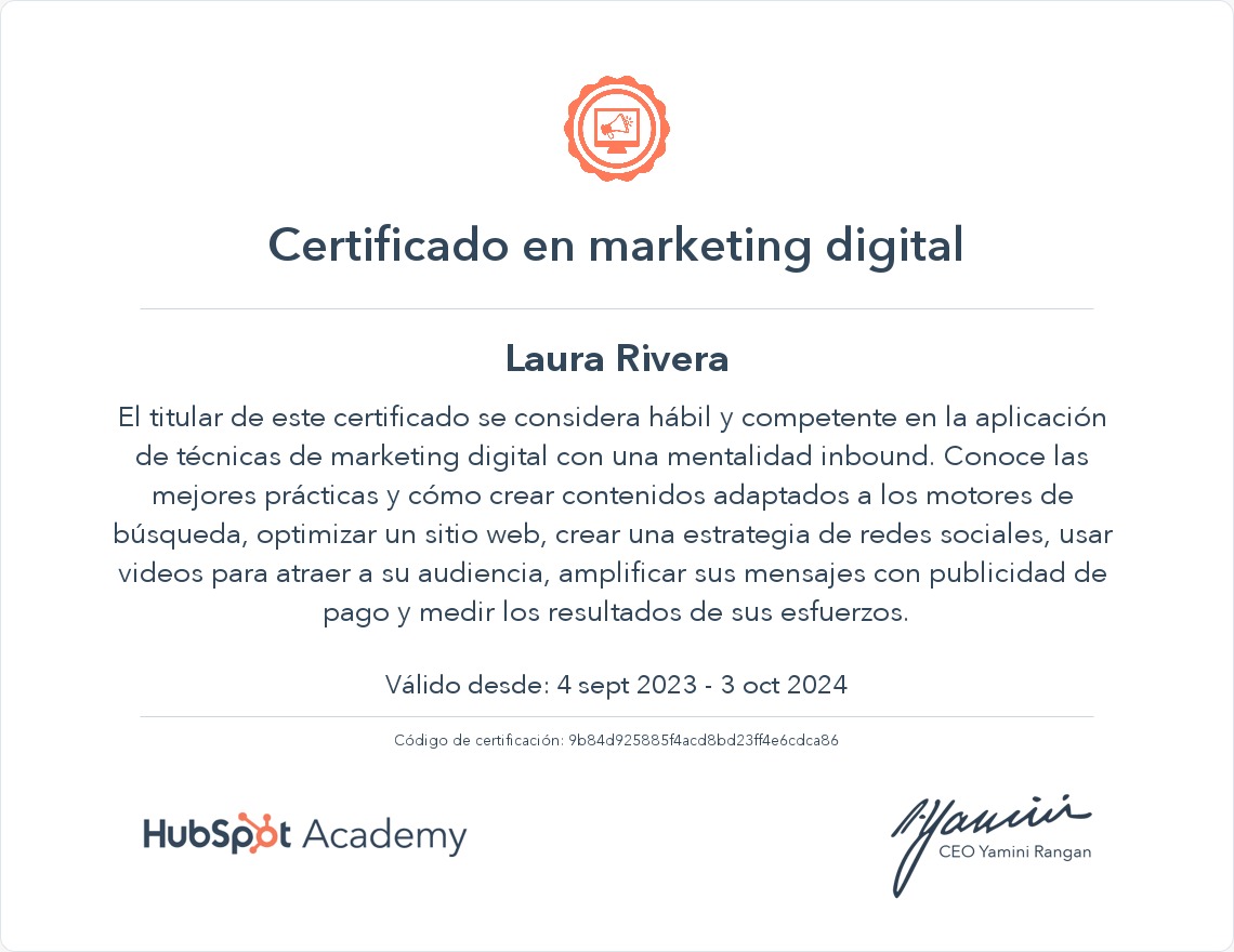 Certificacion Curso Hubspot Laura Rivera 2 Certificacion Curso Hubspot Laura Rivera 2
