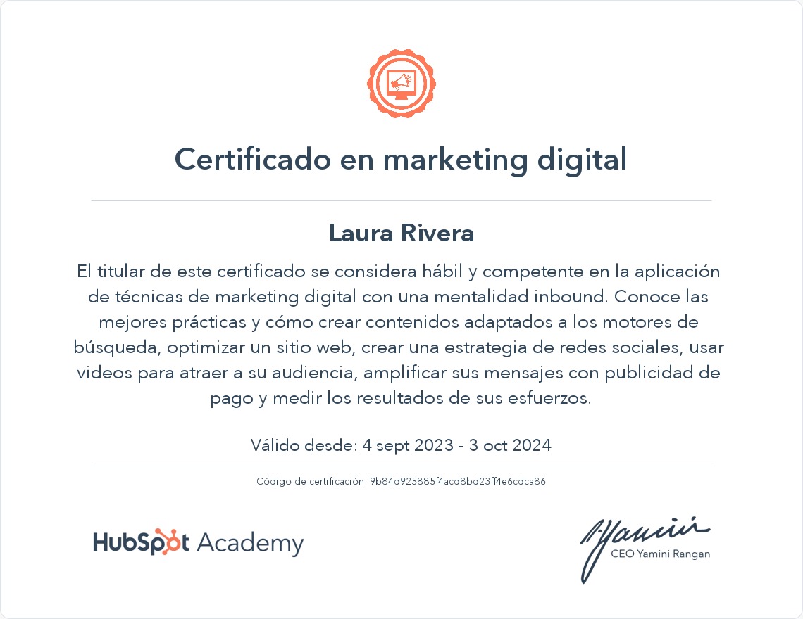 Certificacion Curso Hubspot Laura Rivera 2