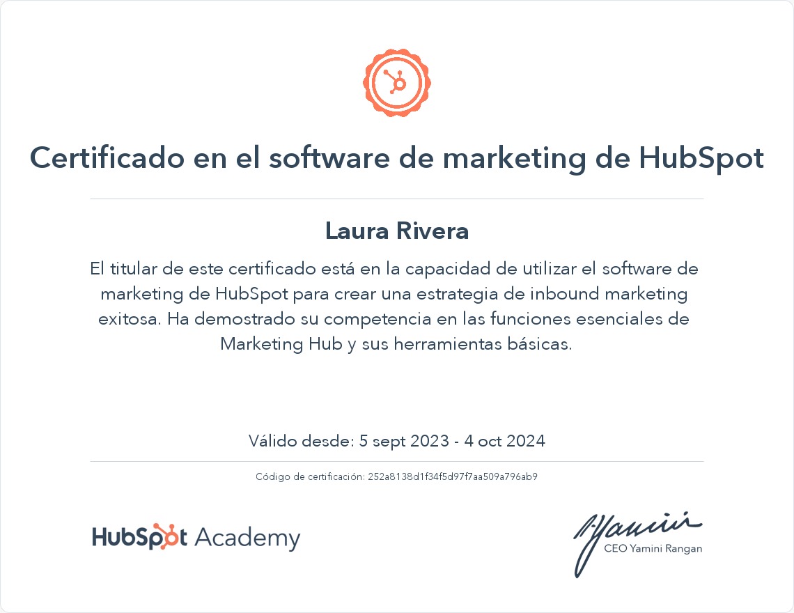 Certificacion Curso Hubspot Laura Rivera Certificacion Curso Hubspot Laura Rivera