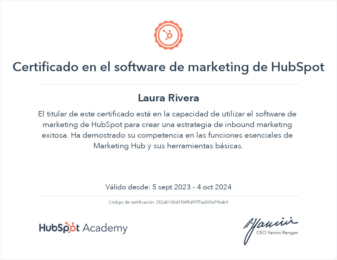 Certificacion Curso Hubspot Laura Rivera