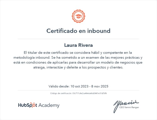 Certificado Inbound Laura Rivera